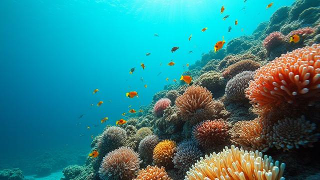 Vibrant Okinawan coral reef with diverse fish species
